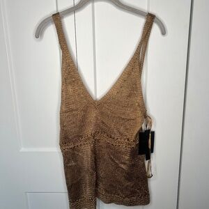 Donna Karan Collection NWT Caramel Refined Crochet Tank Blouse